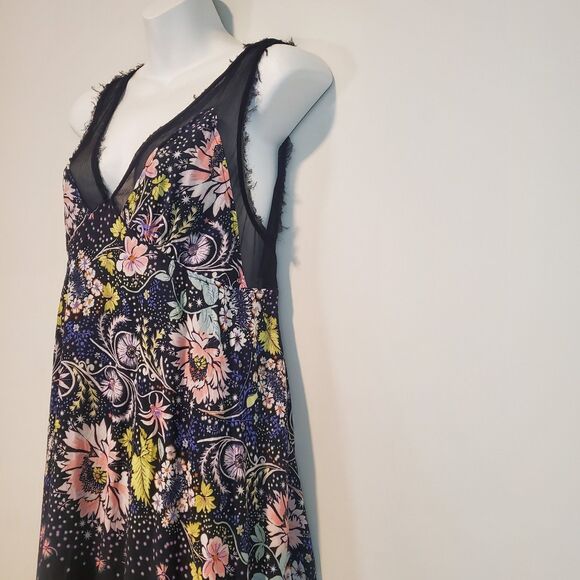 Free People Intimately Dress Medium Black Floral Longwood Slip Fairy Whimsy Boho - Picture 7 of 15
